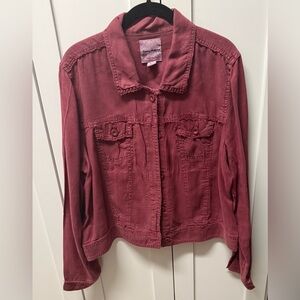 Tommy Bahama Two Palm Raw Edge Point Collar Long Sleeve Linen Burgundy Jacket